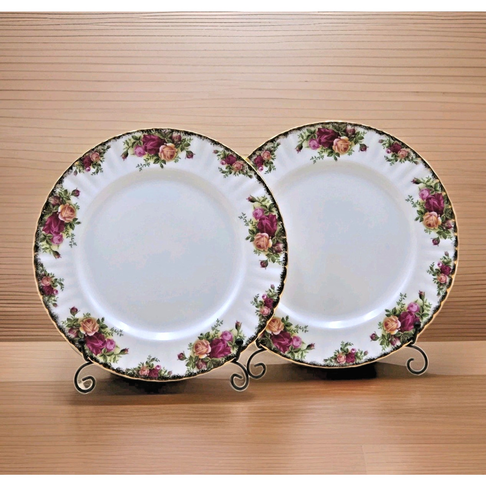 Set Of 2 Royal Albert Old Country ROSES Dinner Plates England 10.25" Gold Trim
